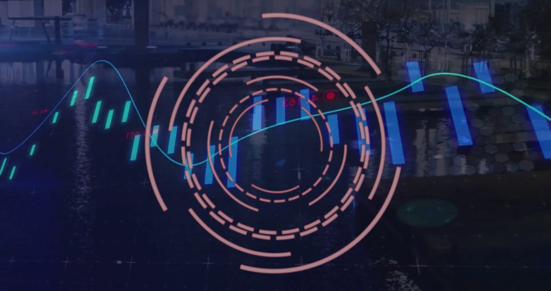 Futuristic Data Analytics Interface on Digital Cityscape