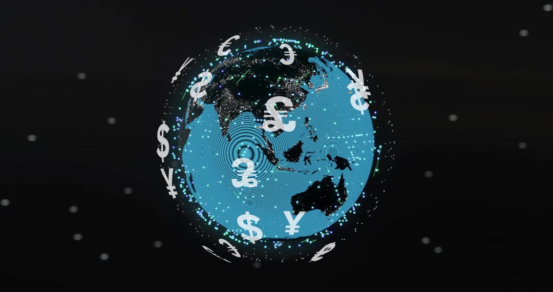 Global Financial Network with Currency Symbols in Digital Space