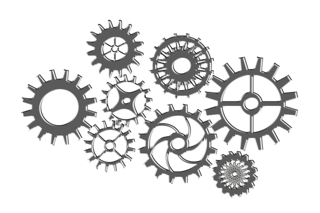 Gray Mechanical Gears on Transparent Background for Tech Themes