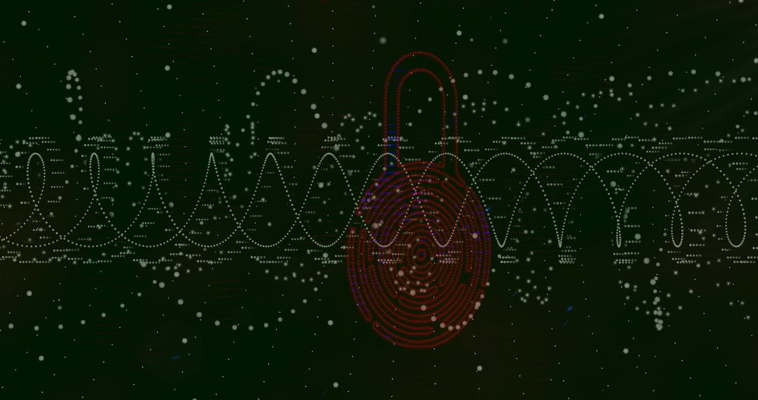Red Padlock Over Digital Sine Waves Illustrating Cybersecurity Concept