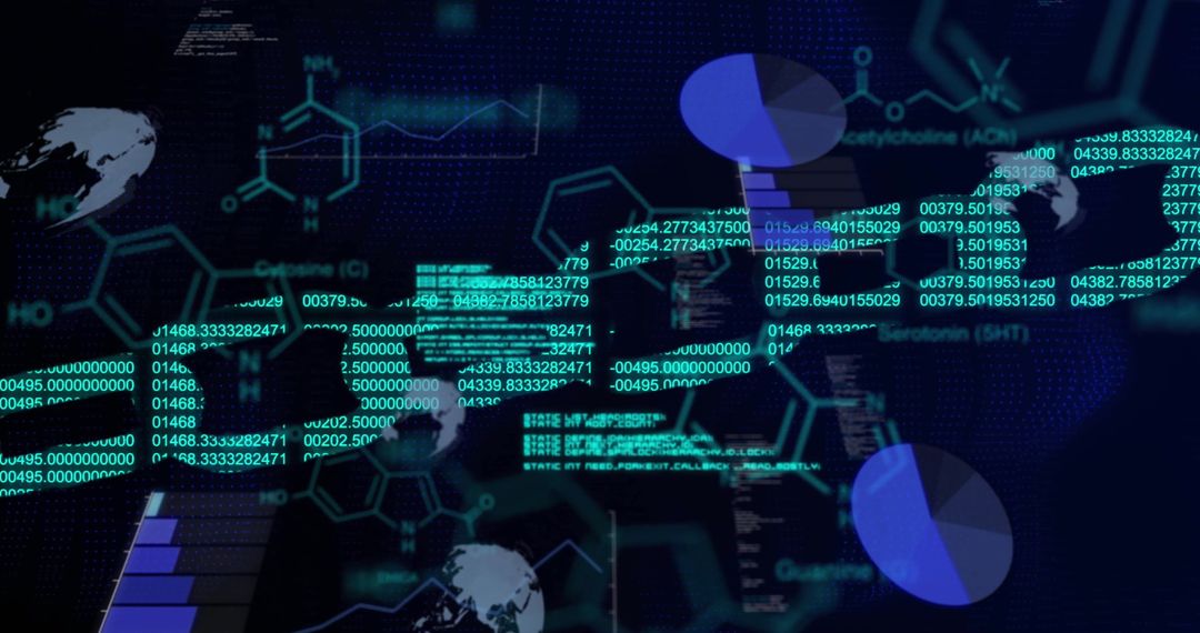 Abstract Technology Interface with Chemical Formulas and Binary Code