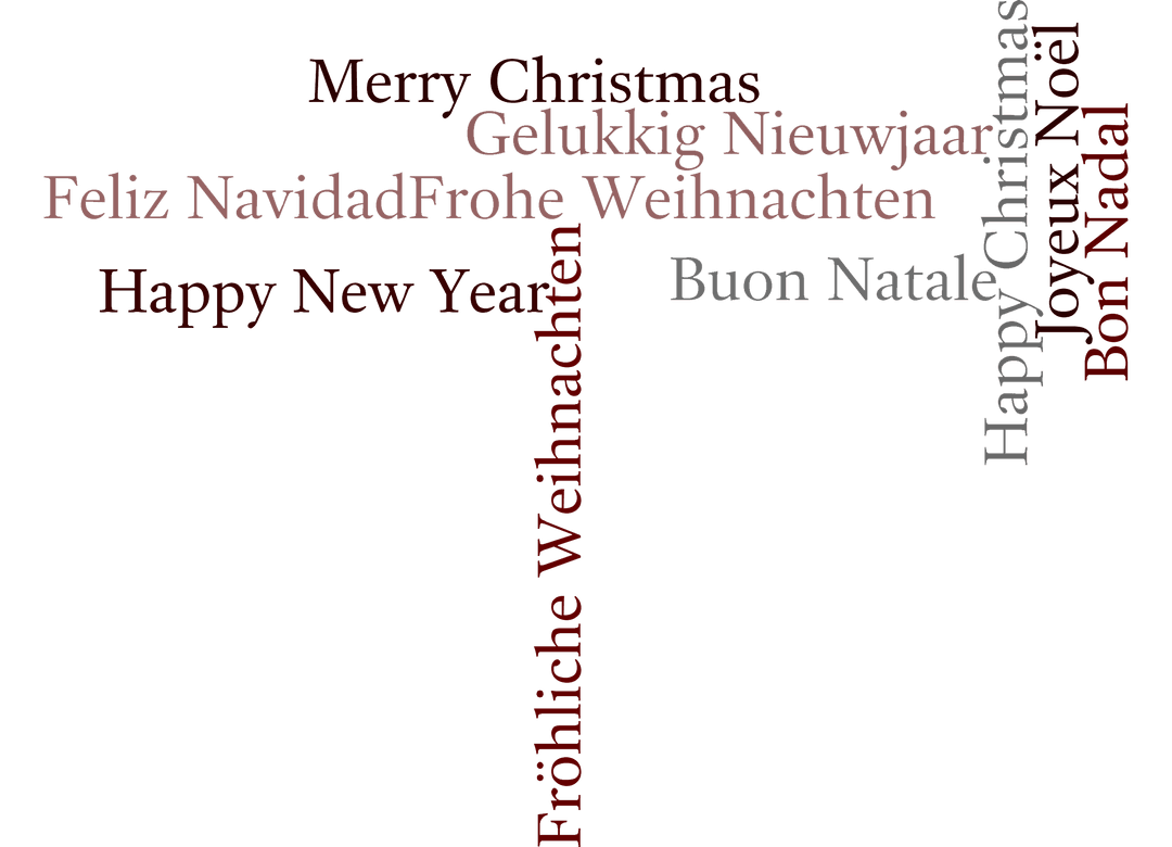 Multilingual Merry Christmas Text on Transparent Background