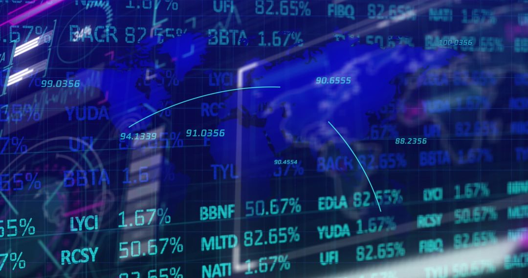 Futuristic Financial Market Data with Global Analytics Display