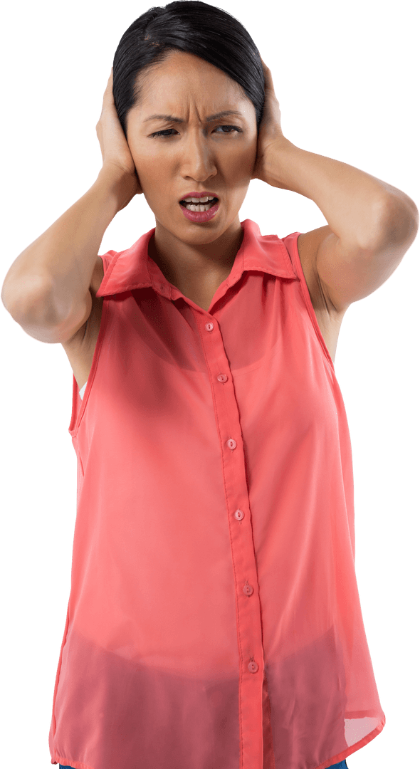 Stressed Woman Covering Ears with Transparent Background