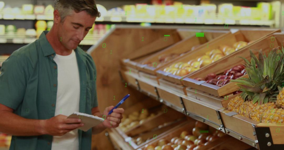 Employee Checking Produce Inventory in Rustic Grocery Store