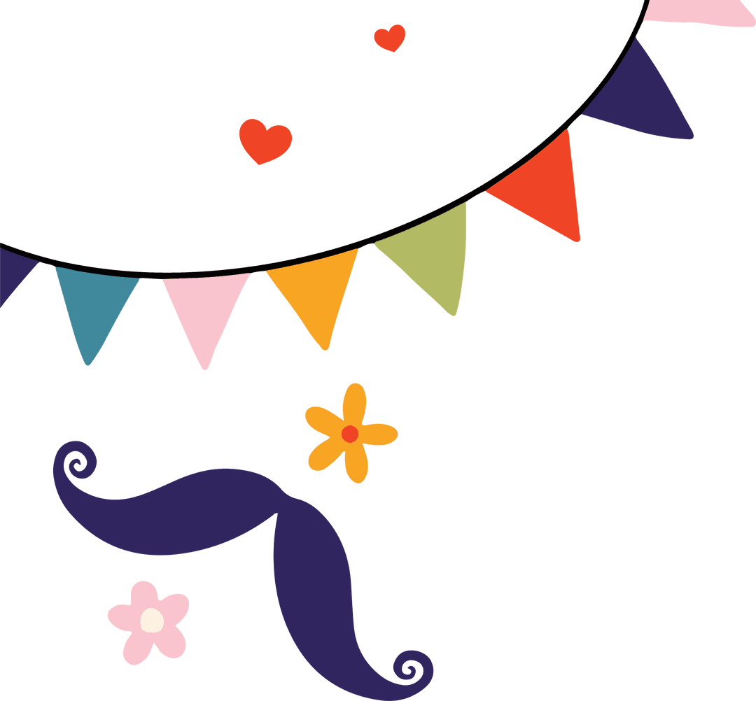 Whimsical Festival Background with Flags and Mustache