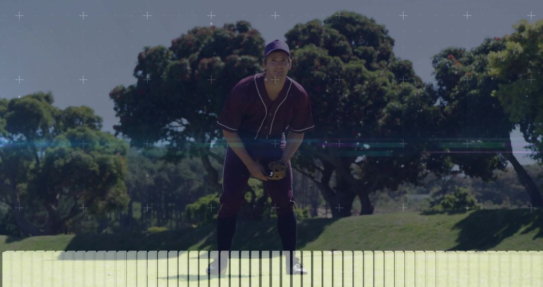 Focused Baseball Player Ready for Action in Sunny Park