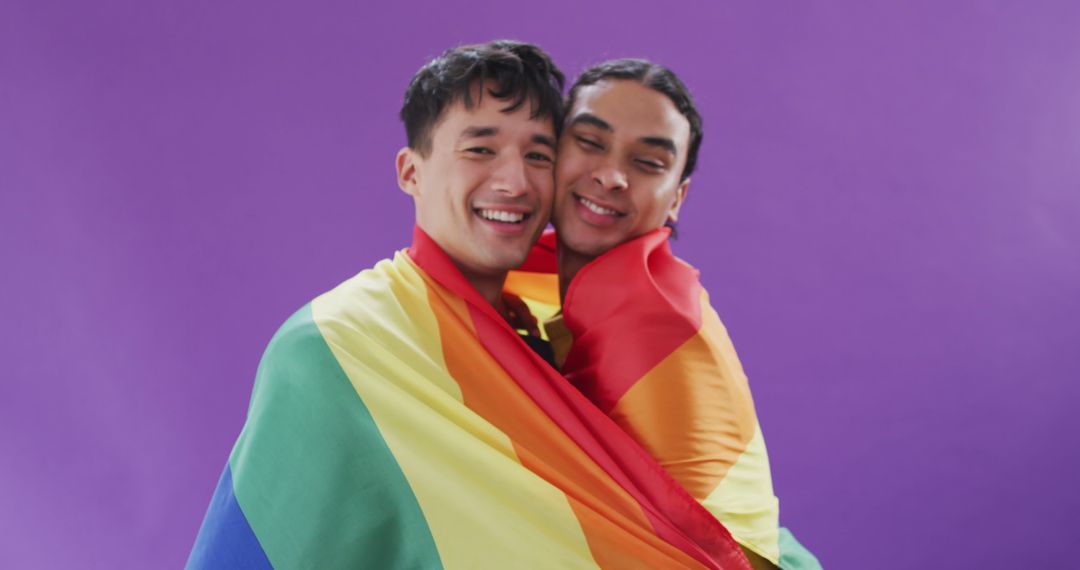 Smiling Couple Embracing Encouraging LGBTQ Pride Expression - Free Images, Stock Photos and Pictures on Pikwizard.com