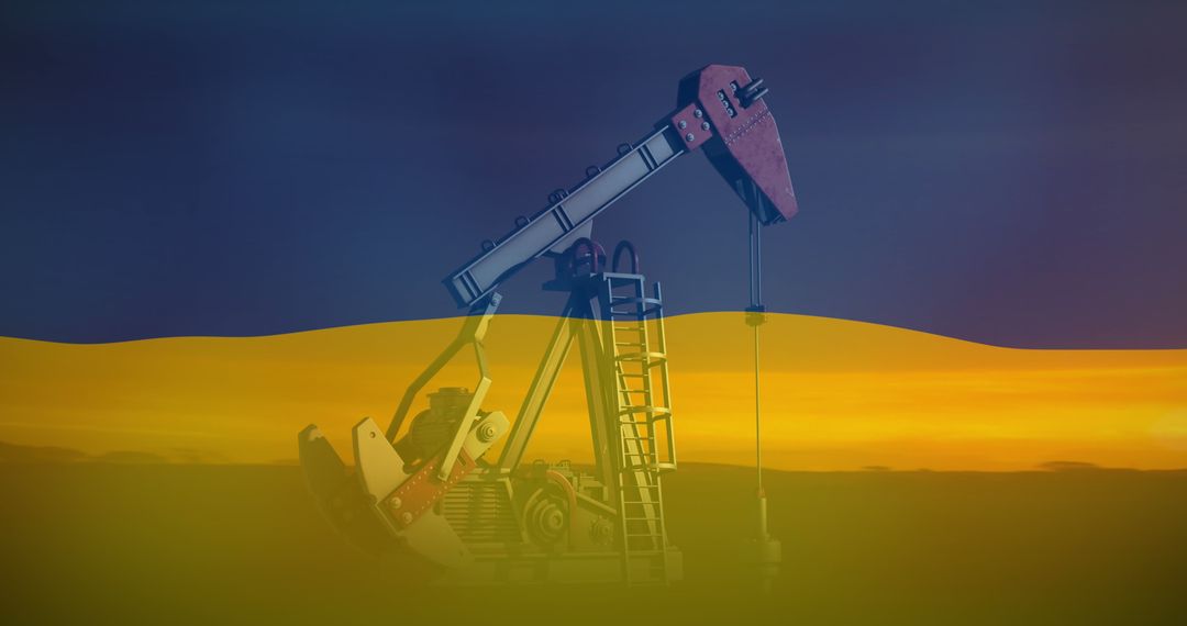Ukrainian Flag Overlay on Operating Oil Pump