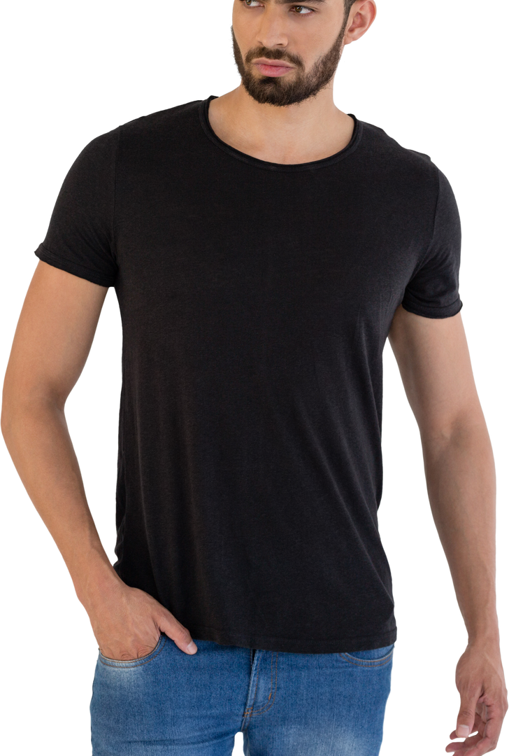 Transparent Male Model Posing Casually in Black T-Shirt - Download Free Stock Images Pikwizard.com