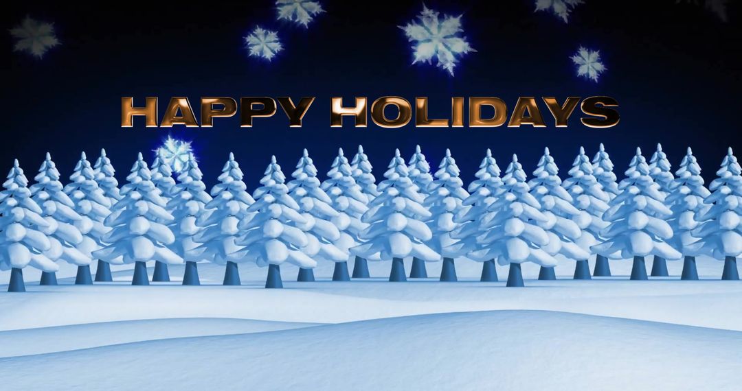 Festive Happy Holidays Text With Snowy Forest Scene