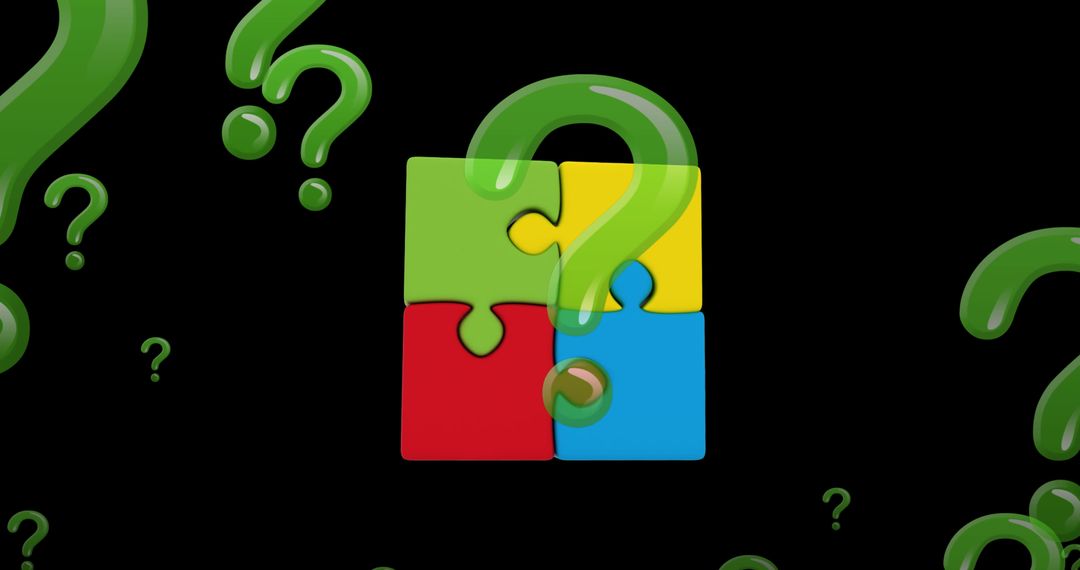 Puzzle Pieces with Question Marks on Black Background