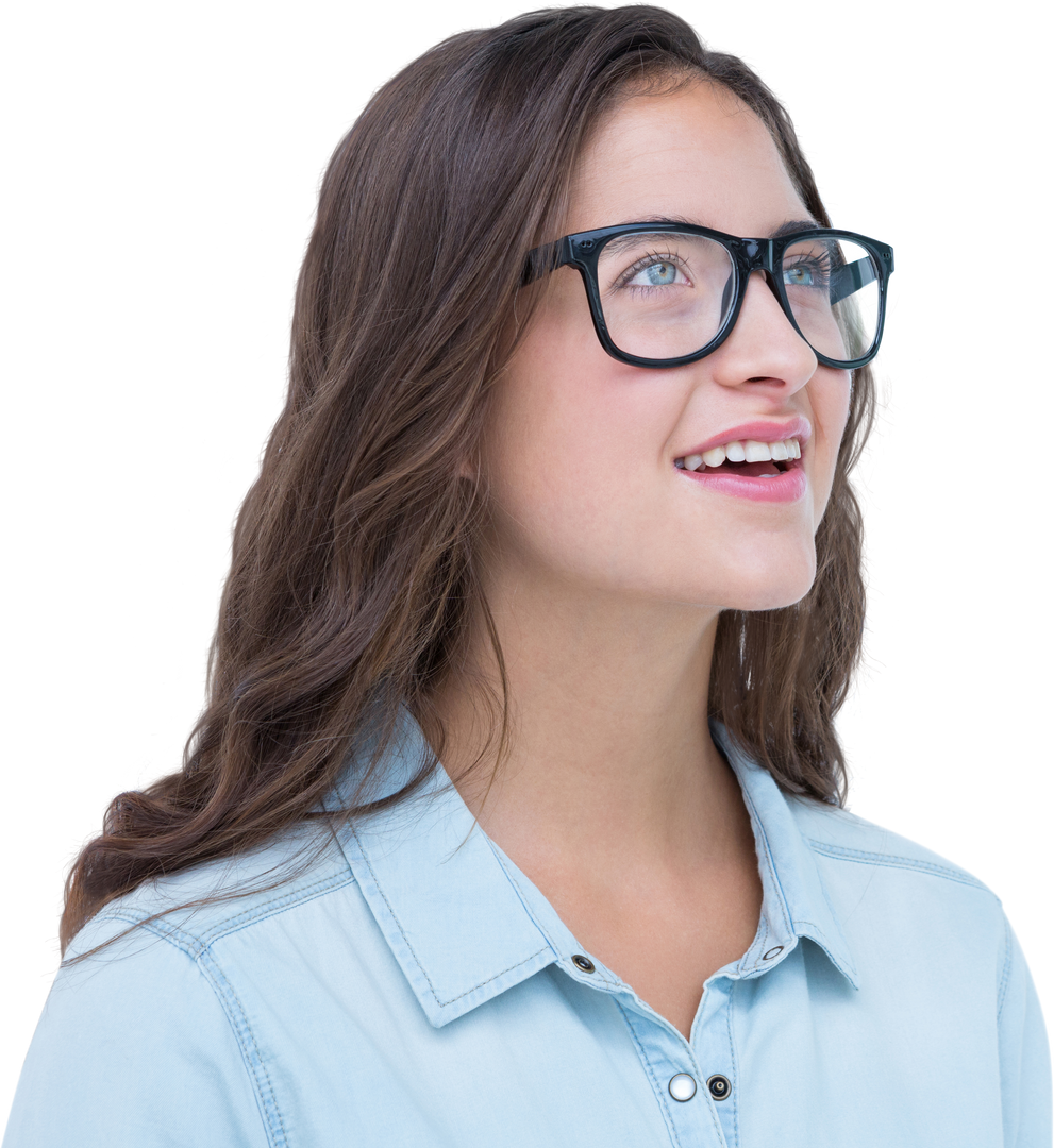 Pretty Geeky Girl with Glasses Looking Away on Transparent Background - Download Free Stock Images Pikwizard.com