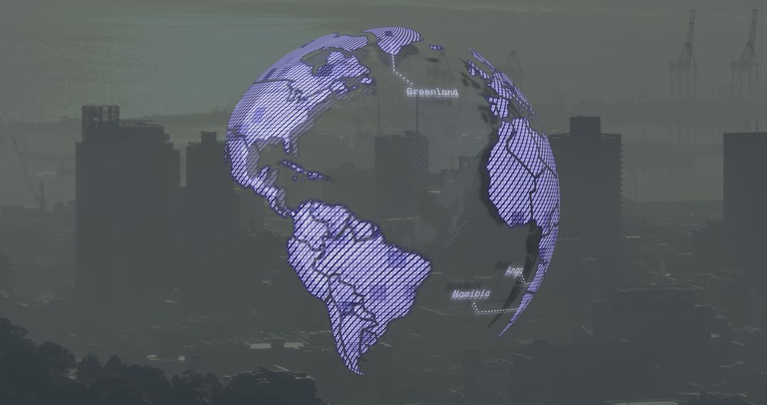 Digital Globe Overlay on Cityscape Depicting Global Business Connections