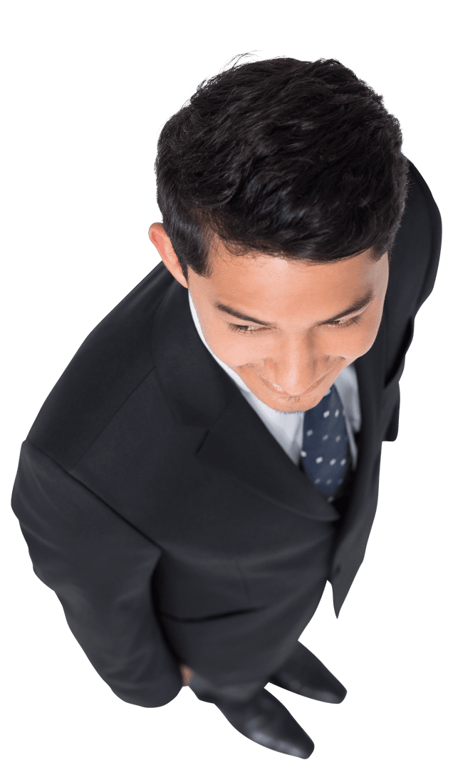 Transparent Top-View of Smiling Businessman in Formal Attire