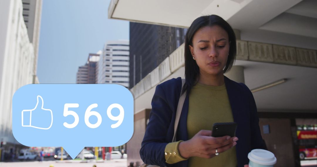Woman Engaging on Social Media via Smartphone in Busy City