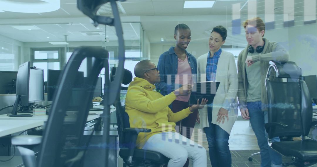 Diverse Team Collaborating in Smart Office Environment