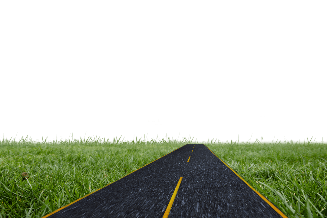 Transparent Roadway Growth with Lush Greenery on Blank Background