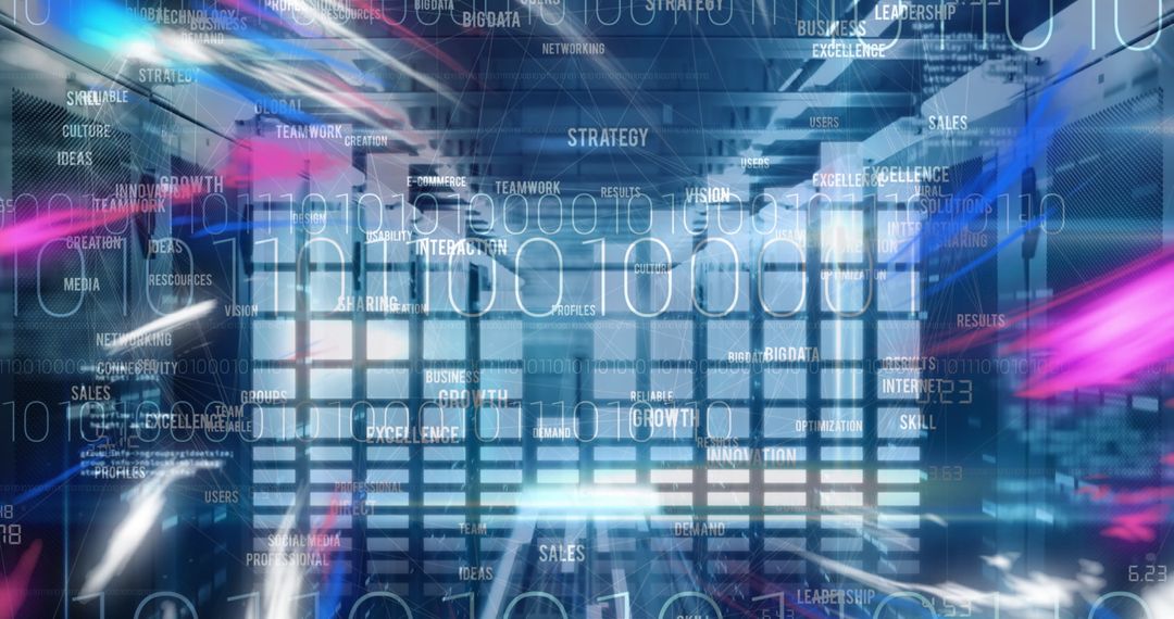 Digital Data Streams Flowing Over Modern Server Room