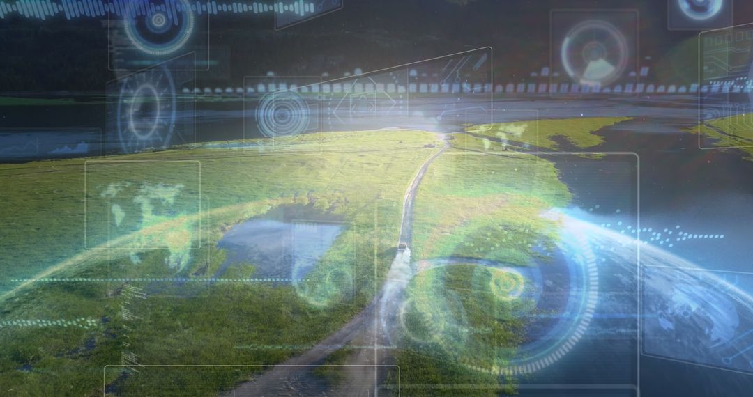 Futuristic Digital Interface Overlaying Natural Landscape