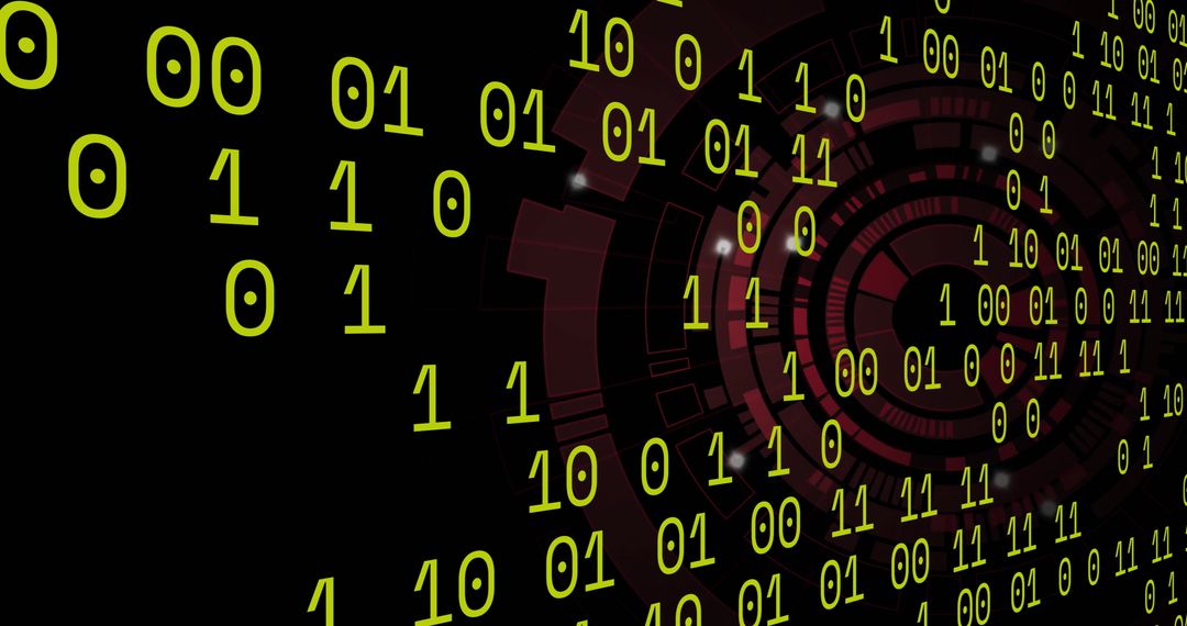 Binary code on digital screen representing data processing