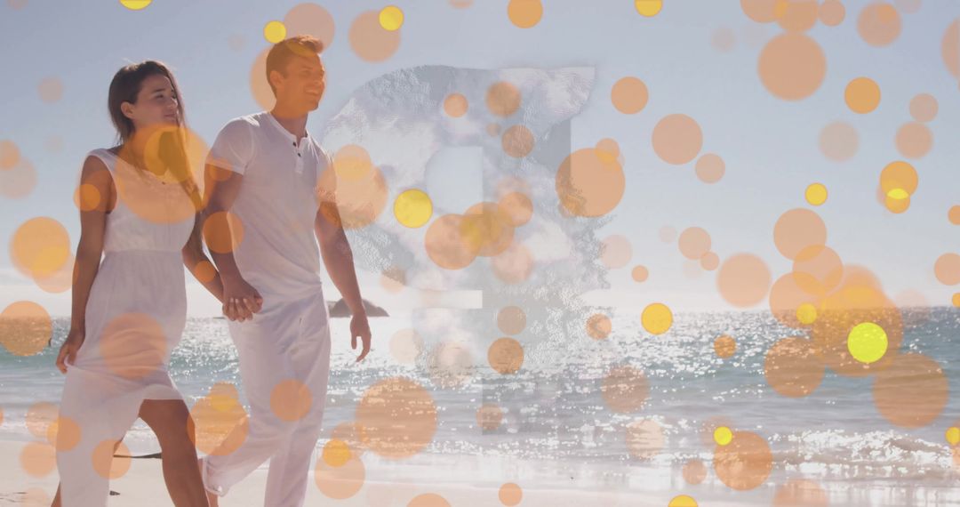 Romantic Couple Walking Beach Hand in Hand in Serene Natural Setting