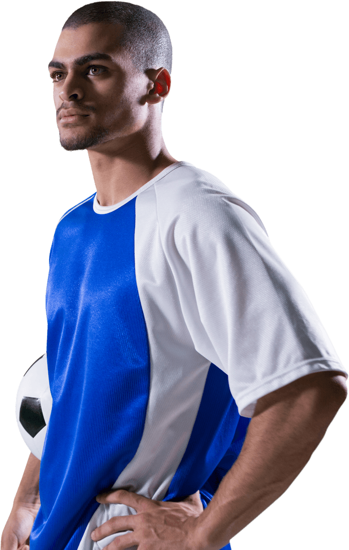 Transparent Football Player in Blue and White Jersey Holding Ball - Download Free Stock Images Pikwizard.com