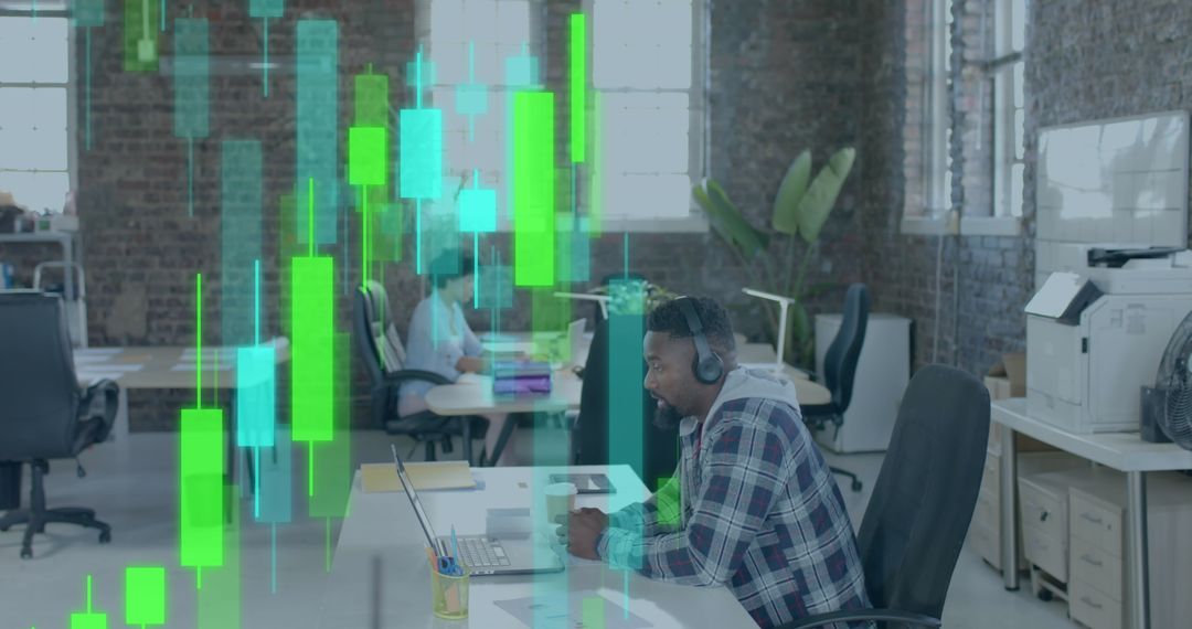 Modern Office with Digital Data Visualizations