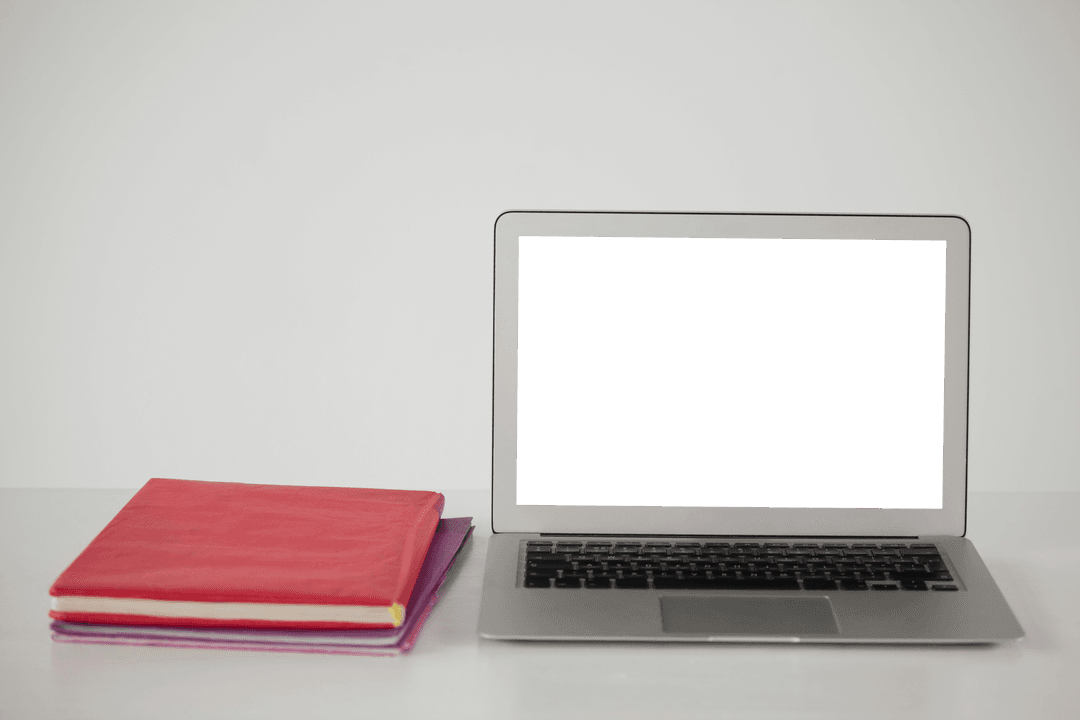 Transparent Laptop Display With Books on Desk