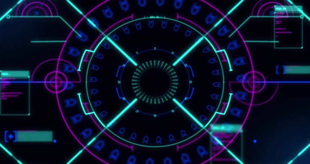 Futuristic Digital Interface with Neon Curves and Data Elements