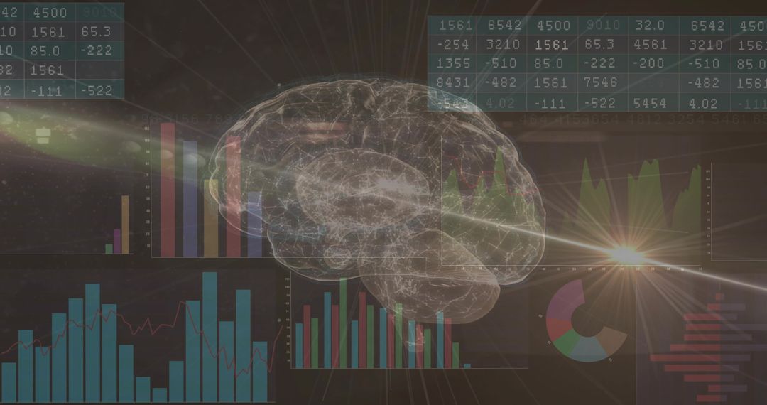 Futuristic Brain Hologram with Data Analytics Interface