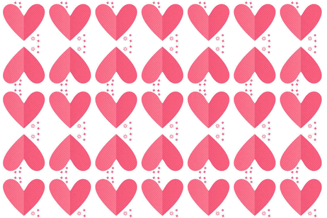 Pink Paper Hearts with Stars on Transparent Background