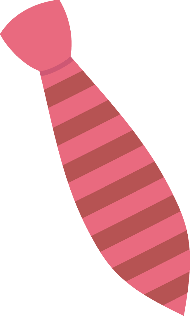 Pink Striped Necktie in Minimalistic Flat Design on Transparent Background