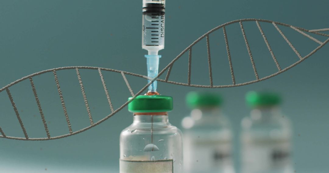 DNA Strand and Vaccine Vial Representing Modern Science