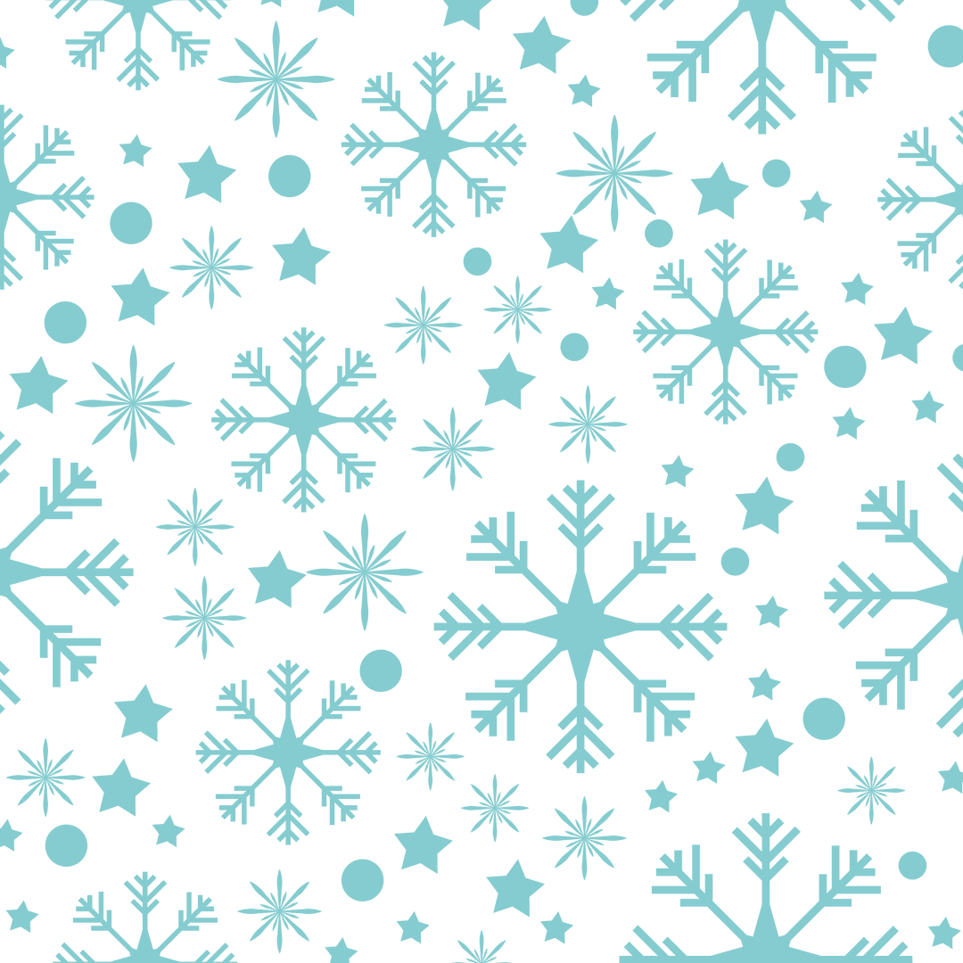 Blue Snowflake and Star Pattern on Transparent Background