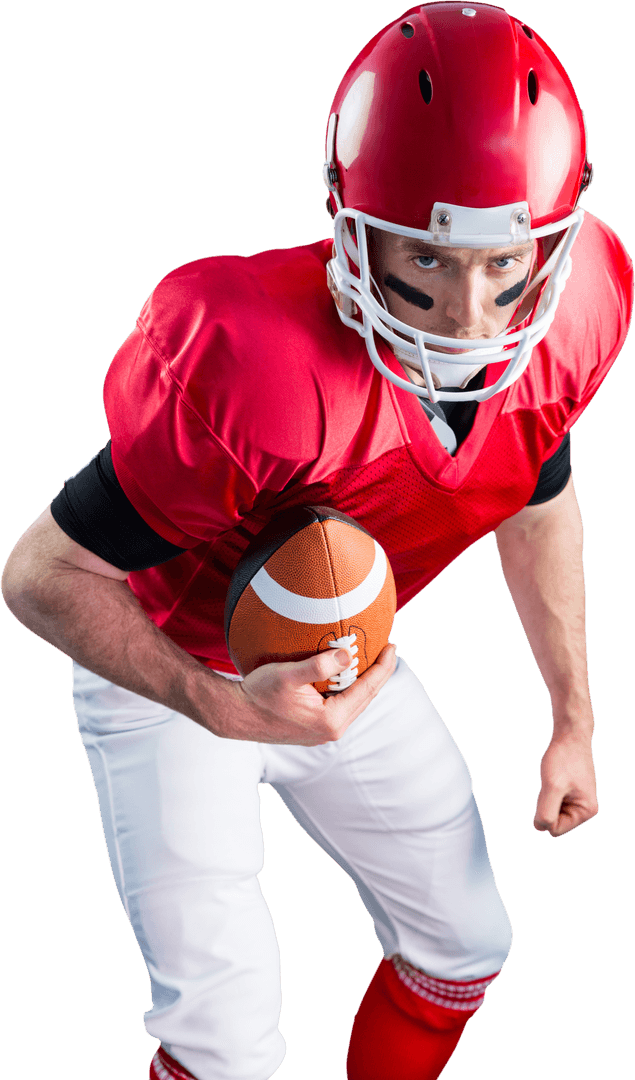 Focused American Football Player in Action Pose, Transparent Background