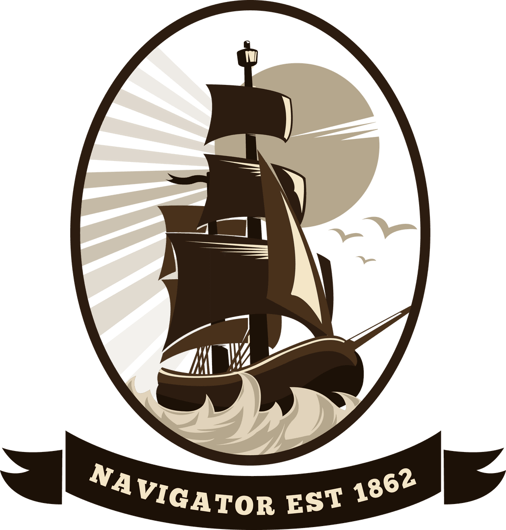 Vintage Ship Emblem Vector on Transparent Background Design