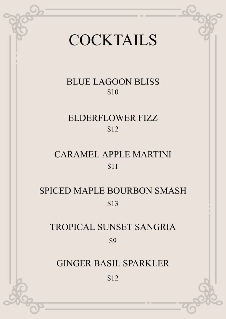 Elegant Cocktail Menu Template with Sophisticated Border - Download Free Stock Templates Pikwizard.com