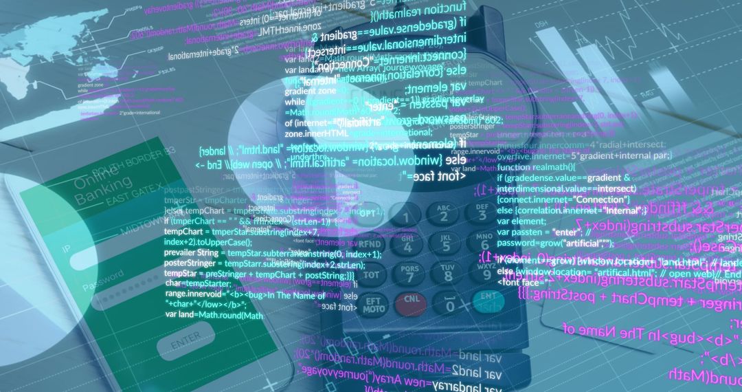 Digital Data Streams Overlay on Business Calculator