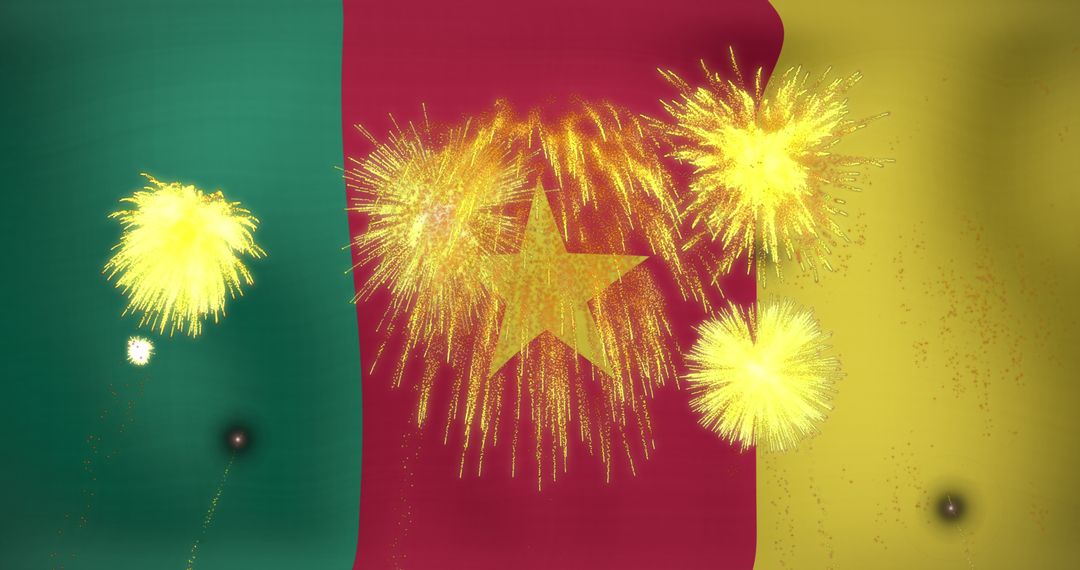 Colorful Fireworks Display Over Cameroon Flag Representation