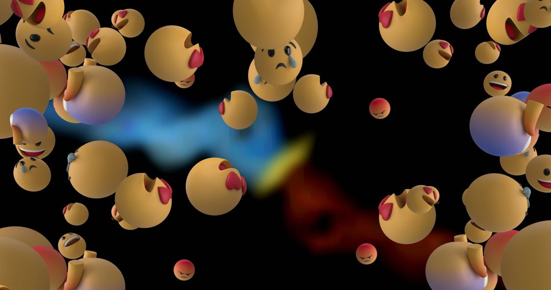 Floating Emoji Icons on Black Background Illustrating Social Media Variety