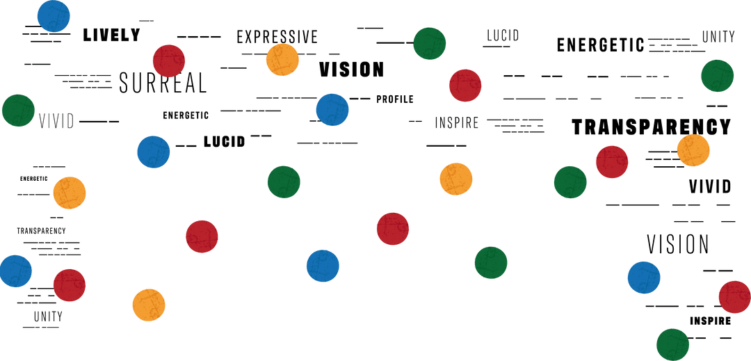 Abstract multicolored circles and text on transparent background