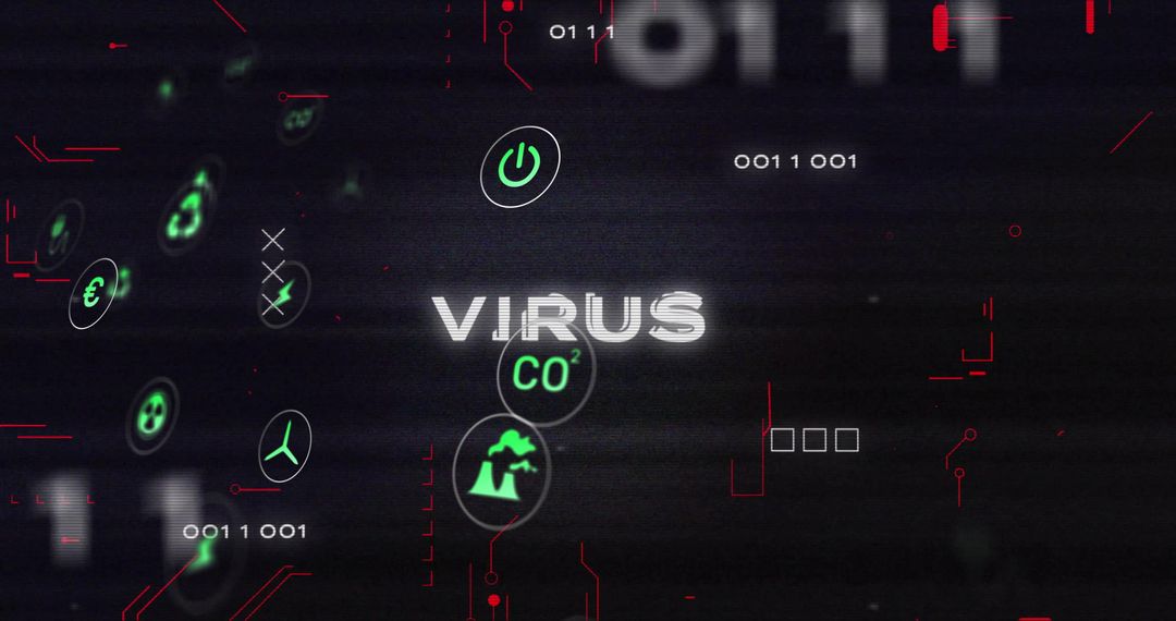 Digital Virus Concept with Eco Icons and Data Art Illustrating Cyber Security