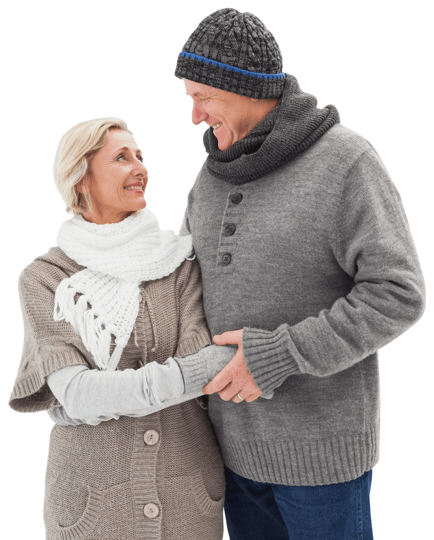 Senior Couple Embracing with Smiles on Transparent Background
