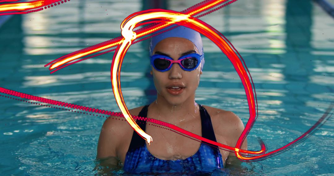 Focused Swimmer in Pool with Goggles and Swim Cap