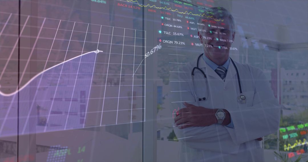Doctor Analyzing Stock Market Data in Modern Clinic Setting