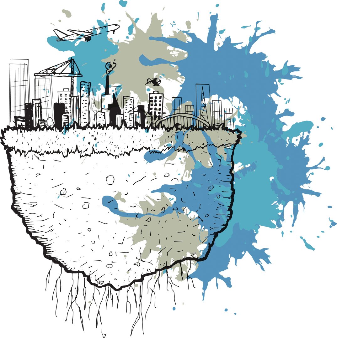 Transparent Cityscape Over Geology Illustration