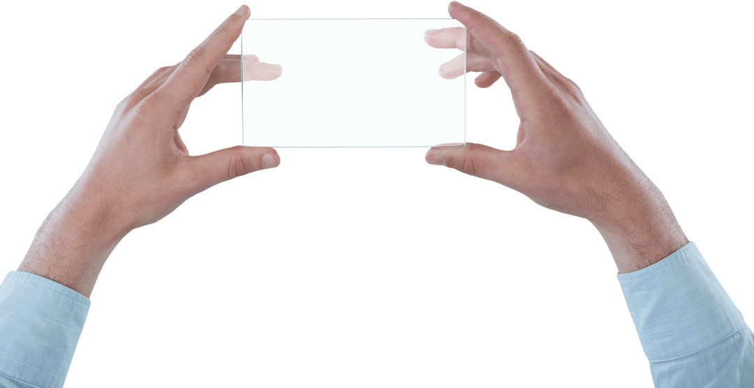Businessman Holding Transparent Smartphone Isolated on White