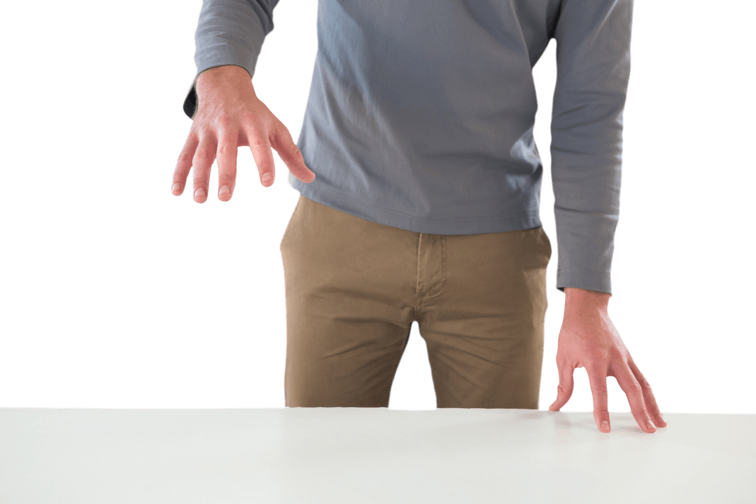 Transparent Mid Section Businessman Gesturing Over White Table