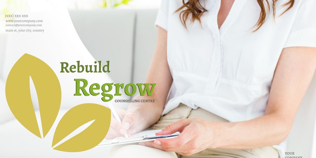 Counseling Services Advertising Concept with Tablet and Green Theme